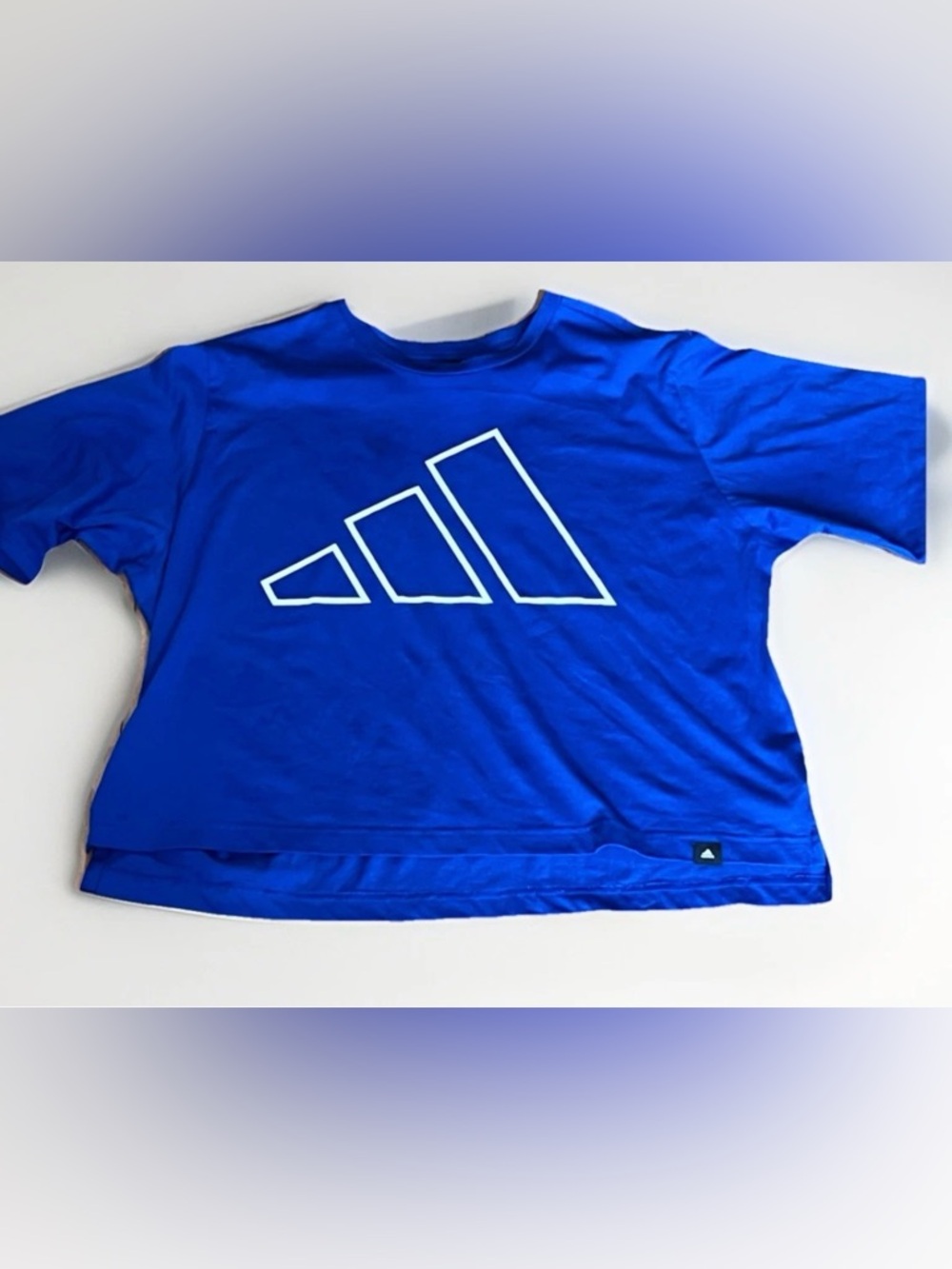 Adidas Women’s Royal Blue Cropped Top T-Shirt with White Outline Logo Size XL